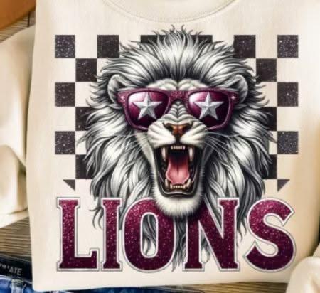 Maroon Lions head with Checkered Background