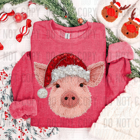 FAUX YARN PIG WITH CHRISTMAS HAT
