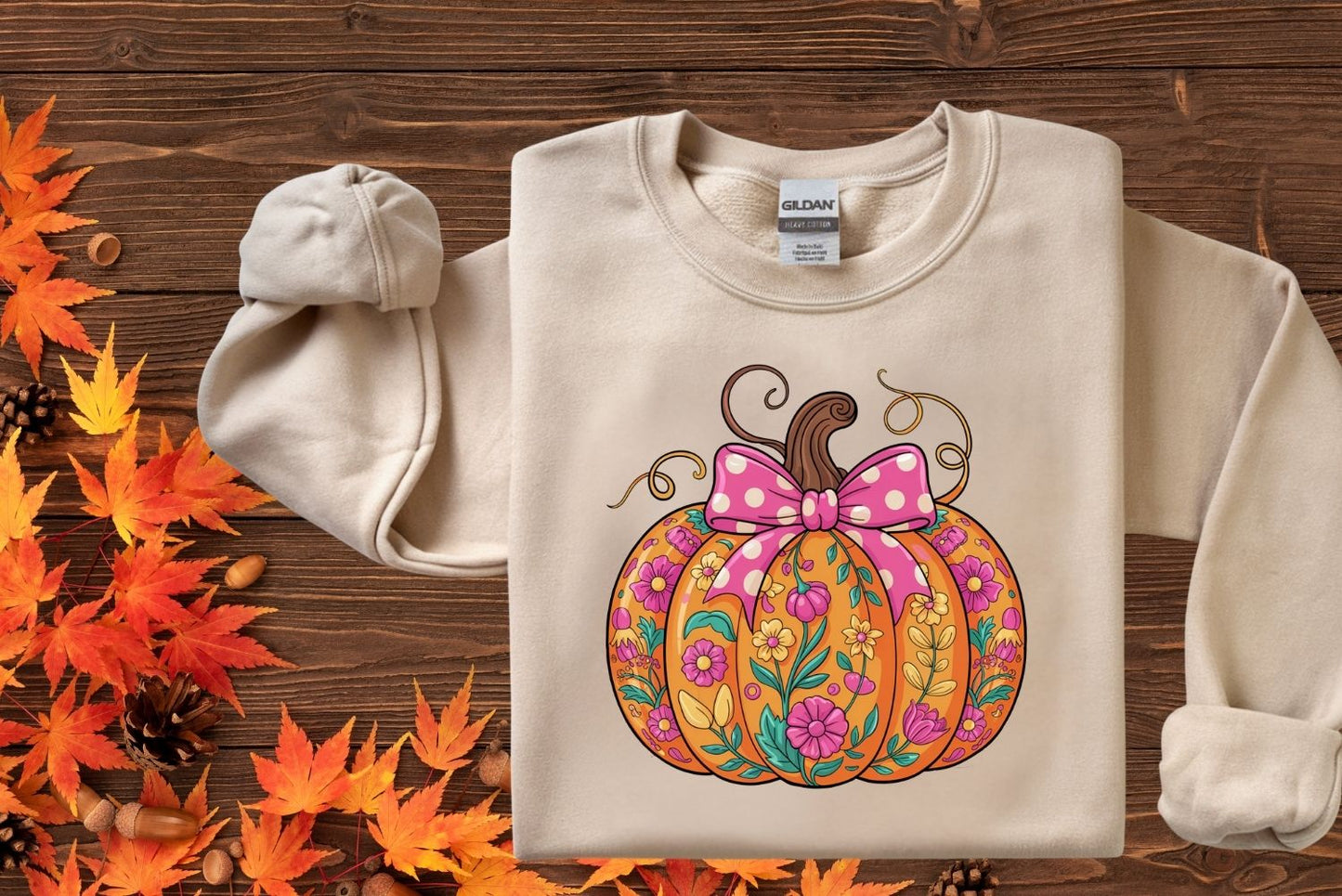 FALL PUMPKIN WITH PINK POLKA DOT BOW