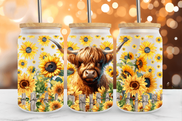 HIGHLAND COW AND SUNFLOWERS