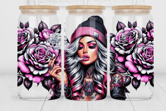 PINK & BLACK ROSES TATTOO GIRL