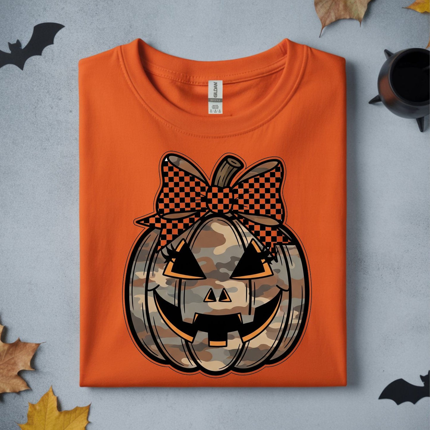 CAMO PUMPKIN WITH CHECKERED BOW