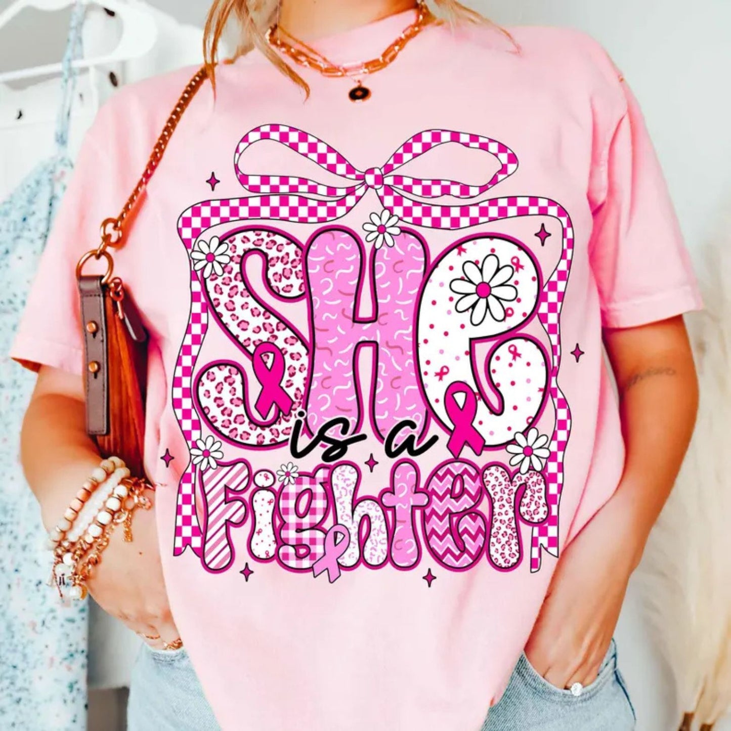 SHE IS A FIGHTER CHECKERED BOW