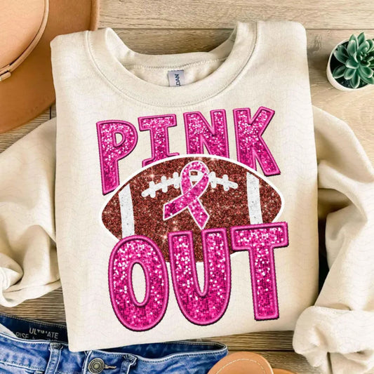 GLITTER PINK OUT FOOTBALL RIBBON