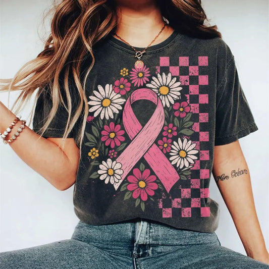 CHECKERED PINK RIBBON DAISIES