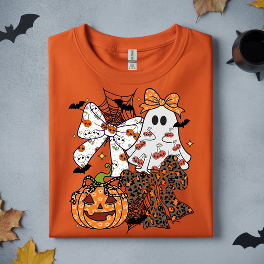 HALLOWEEN LEOPARD GHOST BOWS AND PUMPKIN
