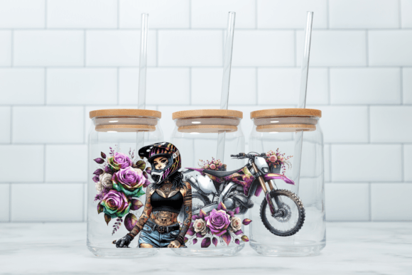 GIRL DIRT BIKE RIDER WITH PINK FLOWERS
