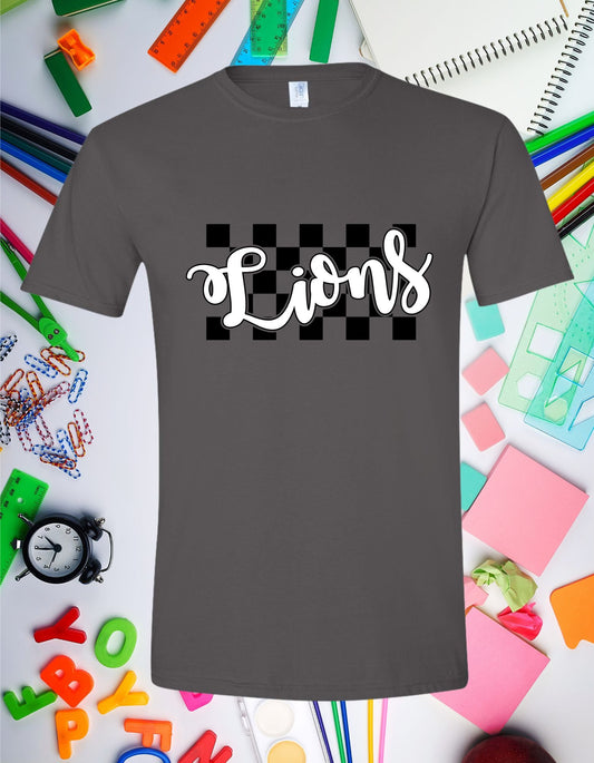 Lions with checkered background