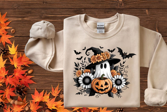 FALL GHOST WITH PUMPKIN FLOWERS