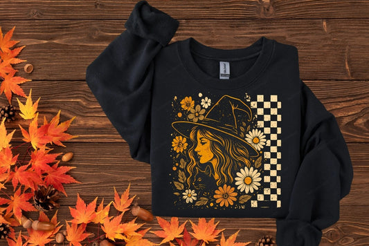 CHECKERED BOUJEE WITCH WITH FALL DAISIES