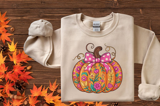 FALL PUMPKIN WITH PINK POLKA DOT BOW