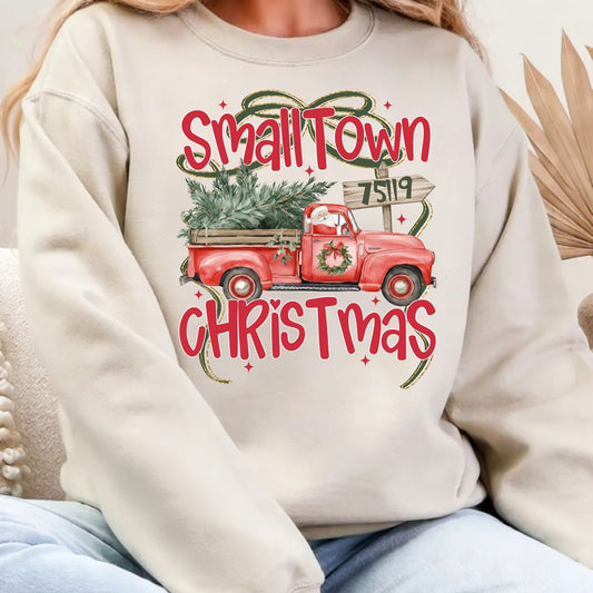 CUSTOM SMALL TOWN CHRISTMAS SANTA RED TRUCK ZIP CODE/TOWN-SPECIFY CHOICES IN TEXT BOX