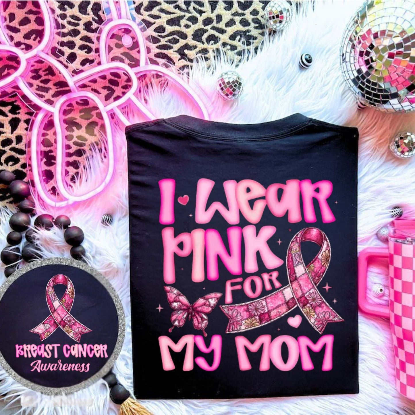 I WEAR PINK FOR MY MOM PATCH RIBBON-FRONT/BACK DESIGN