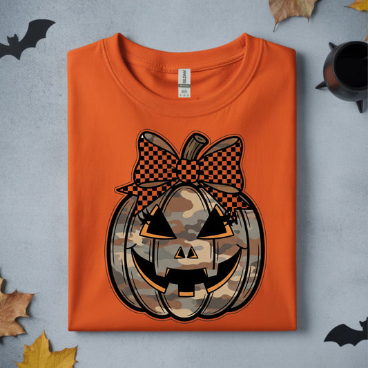 CAMO PUMPKIN WITH CHECKERED BOW