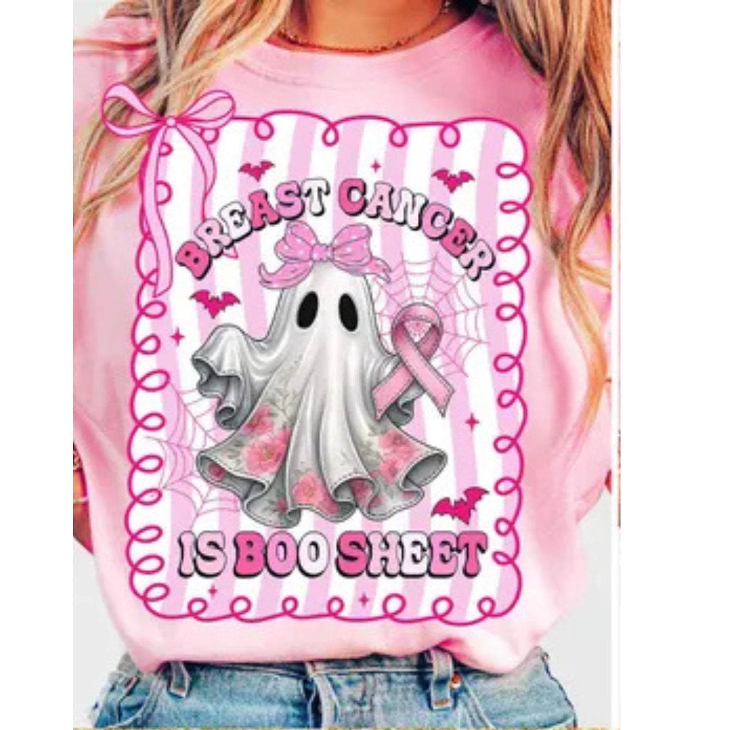 BREAST CANCER IS BOO SHEET STRIPED