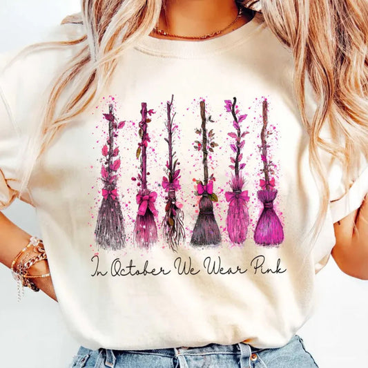 BROOMS IN OCTOBER WE WEAR PINK